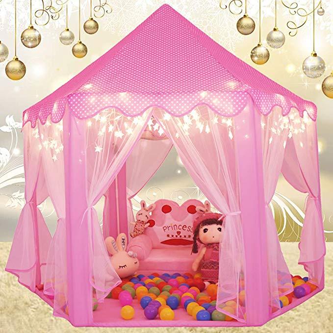 Lều Cổ Tích Kiểu Dáng Công Chúa- Kèm Dây Đèn Led Hình Hoa Tuyết - GDHN Loại Tốt
