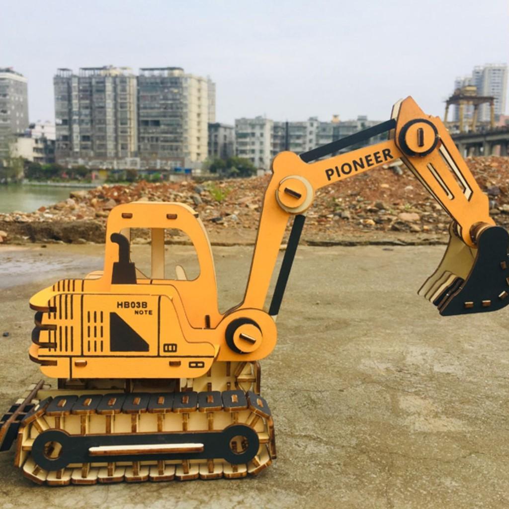 Đồ chơi lắp ráp gỗ 3D Mô hình Máy Xúc Excavator Laser