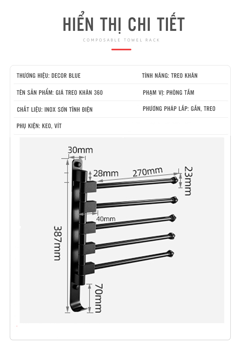 Giá Treo Khăn Phòng Tắm Hàng Cao Cấp Inox Sơn Tĩnh Điện