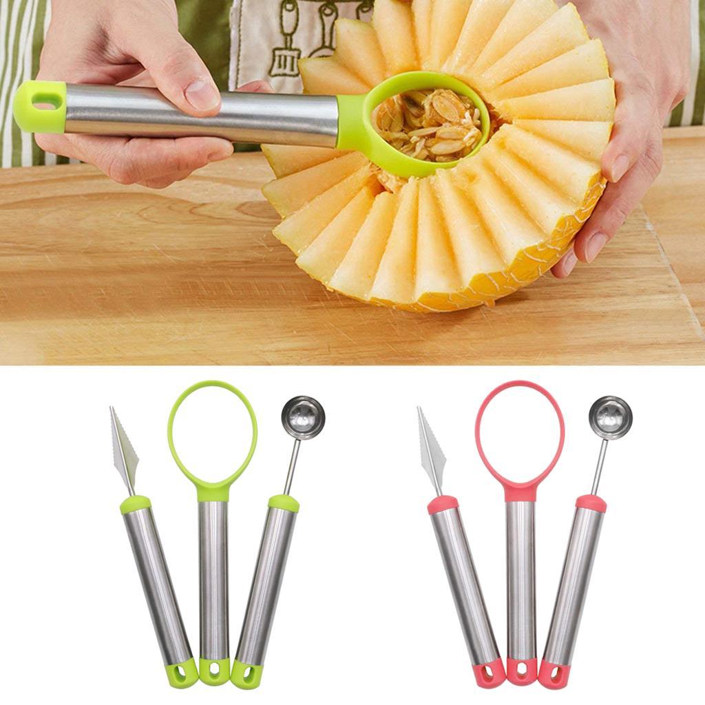 3 Piece Set Stainless Steel Melon Baller Carving Tool Fruit