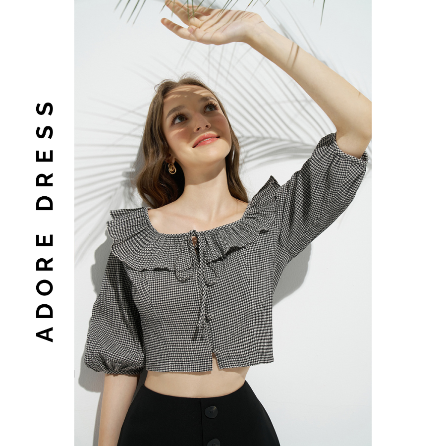 Áo Crop tops casual style thô xốp karo nhí đen trắng 311TO2005 ADORE DRESS
