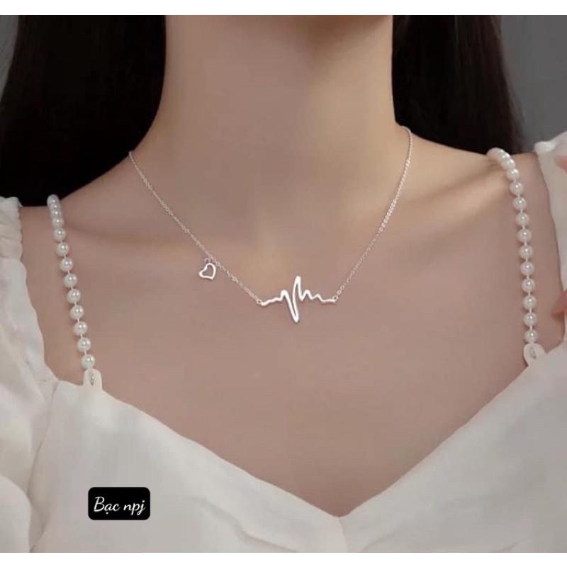 Dây chuyền Nhịp tim cưa, vòng cổ nhịp tim đơn giản -Bạc Ta - Bạc npj