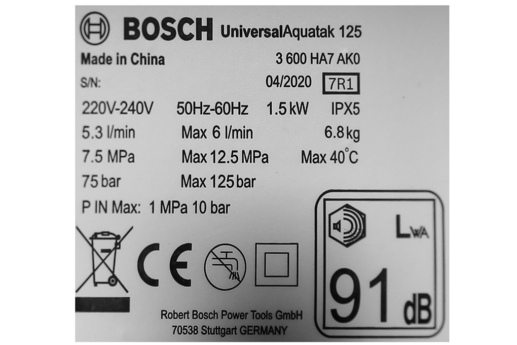 Máy Phun Xịt Rửa Bosch Universal Aquatak 125 (1500W)