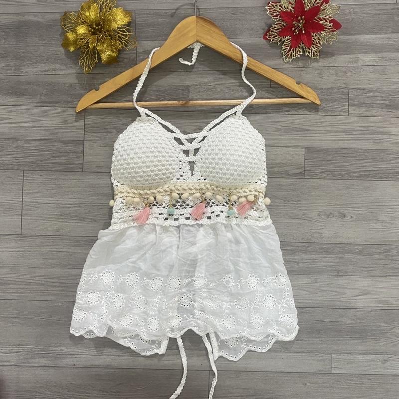 Áo bra len móc phối vải boy bikini đi biển cực xinh