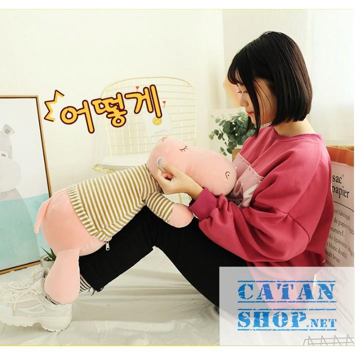 Gấu bông kèm mền, Gối mền Hà mã lười 3 trong 1, hàng siêu to, nỉ nhung cực mịn, chăn gối văn phòng