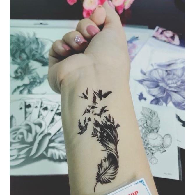 Hình xăm dán cao cấp tattoo lông vũ đẹp 10x6cm