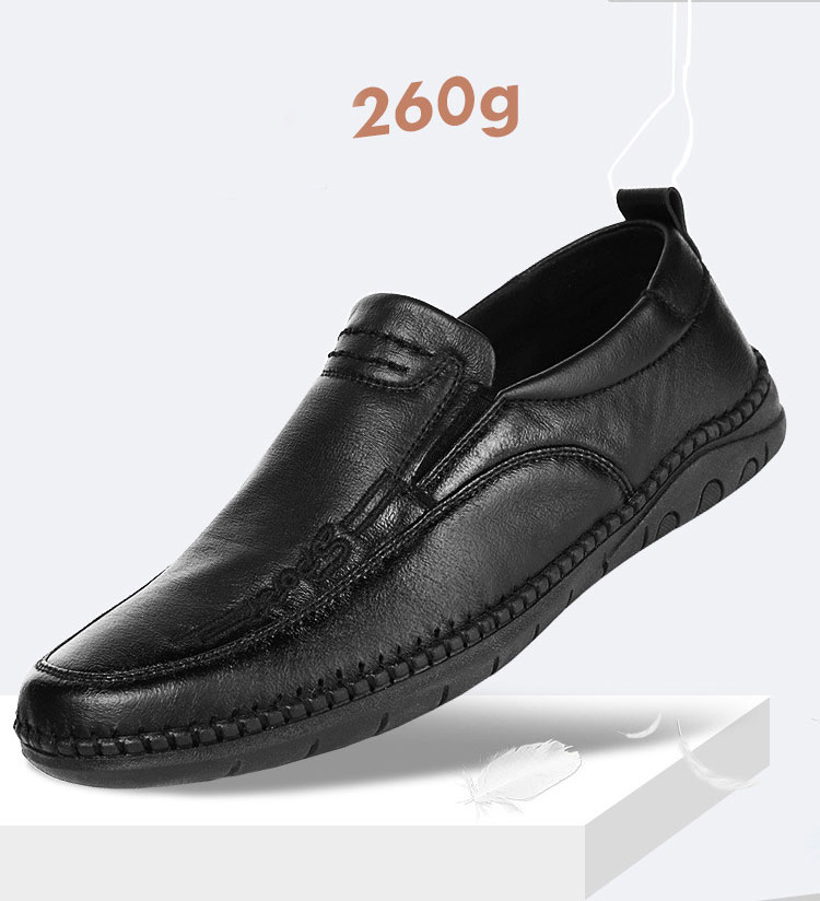 Giày lười da bò nam đế khâu thời trang, da thật, mềm mịn, đế cao su GD12
