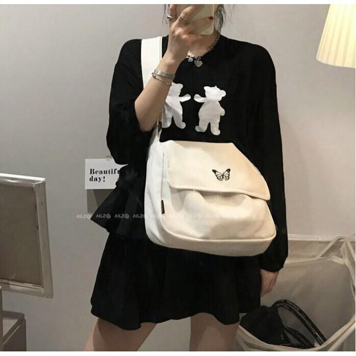 Túi tote đeo chéo in hinh bướm butterfly unisex nam nữ Hàn Quốc