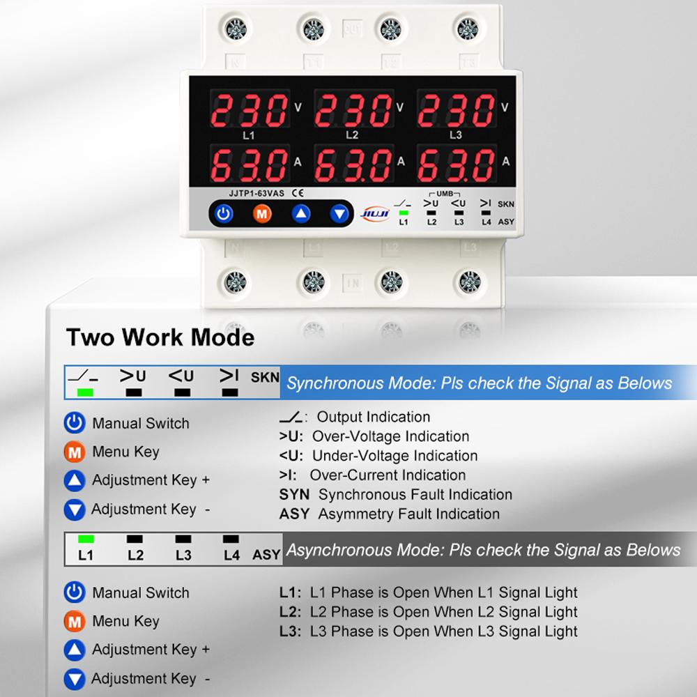 Three Phase Voltage and Current Protector Synchronous and Asynchronous Working Modes Design Multiple Protections with Automatic Power Off and Automatic Reset Function