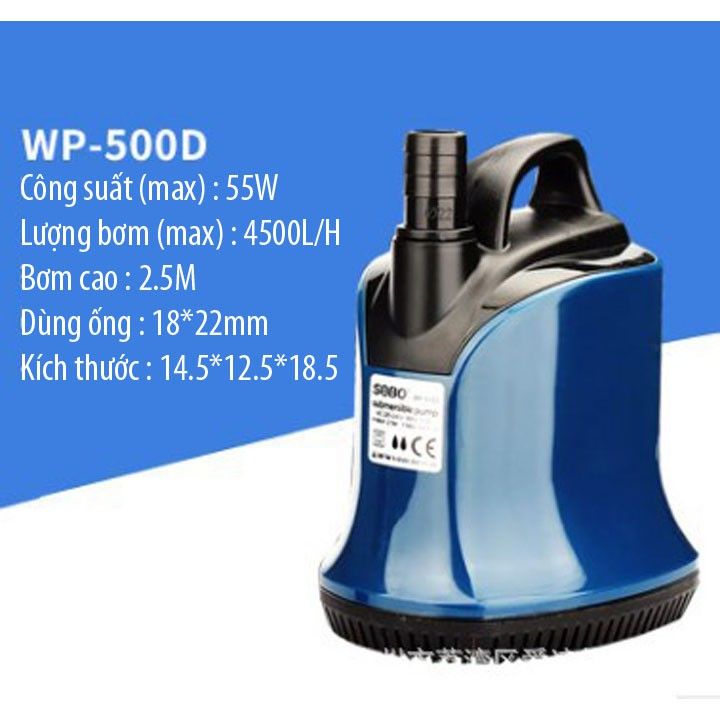 Máy bơm chìm bể cá SOBO hút cặn đáy bơm hồ cá WP 100D WP 200D WP 300D WP 500D WP 600D WP 700D , Siêu êm, bền bỉ, trục sứ, lõi đồng.