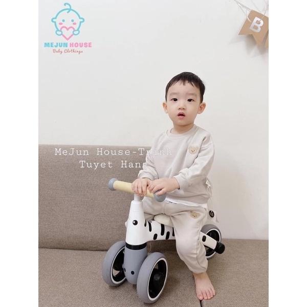 SET 2 BỘ BÉ TRAI NỈ BÔNG XÁM THAN THÊU GẤU