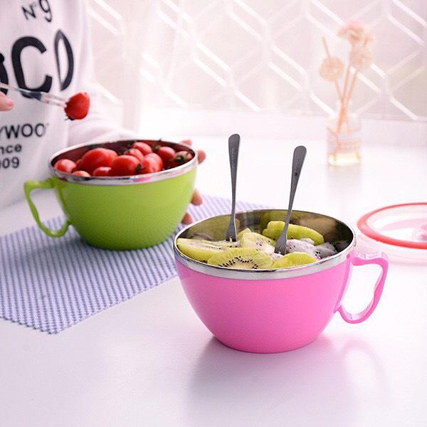 TÔ ĂN MÌ , ĂN CHÁO LÕI INOX CÁCH NHIỆT 2 LỚP CÓ NẮP ĐẬY VÀ TAY CẦM CHỐNG NÓNG