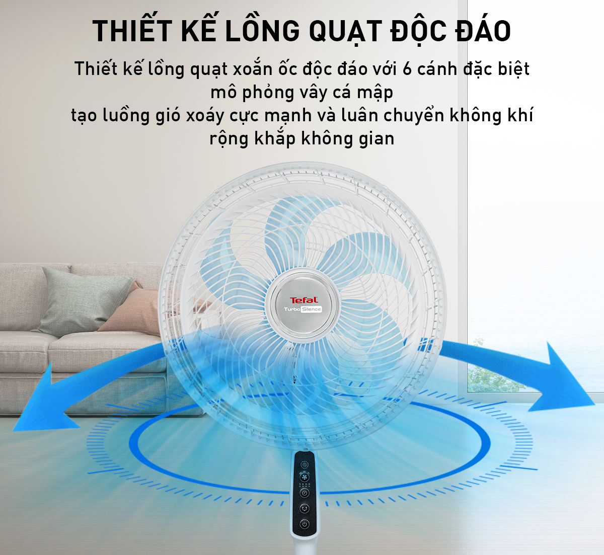 Quạt đứng có điều khiển từ xa Tefal Turbo Silence VH679990 màu trắng- Hàng chính hãng