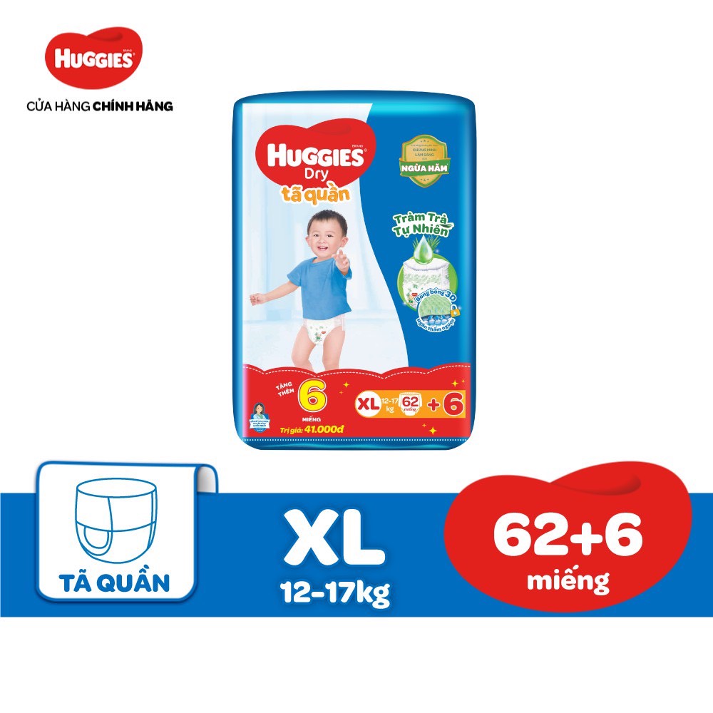 Tặng 6 miếng - Tã Quần Huggies Dry  XL62 ( từ 12-17kg) - HSD Luôn Mới