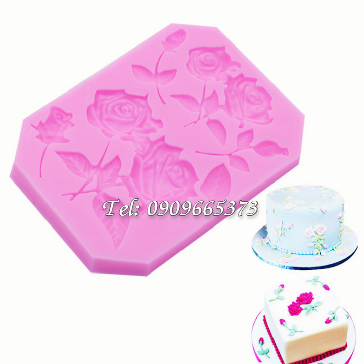 Khuôn silicon làm viền bánh, fondant, rau câu, socola hoa hồng đôi – Mã số 1135