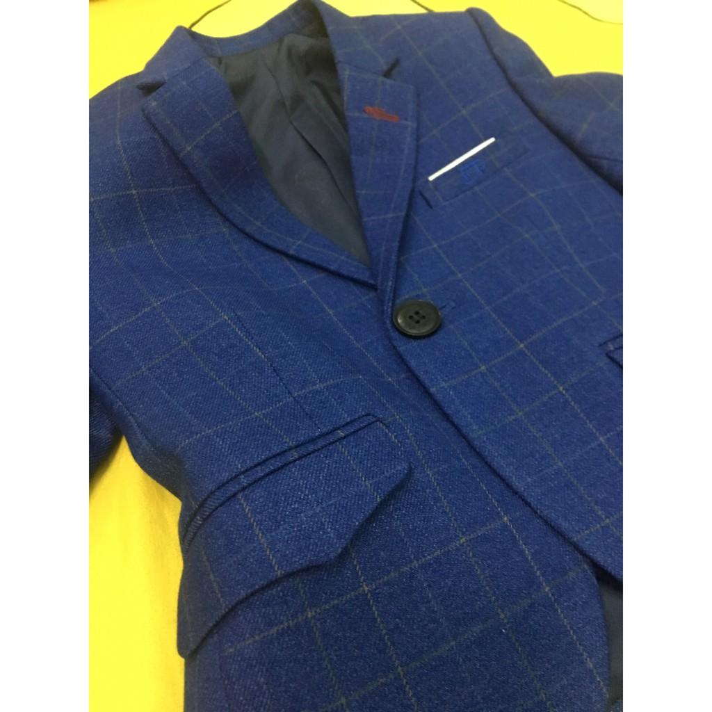 Set vest xanh kẻ caro bé trai cao cấp hàng VNXK. kèm nơ