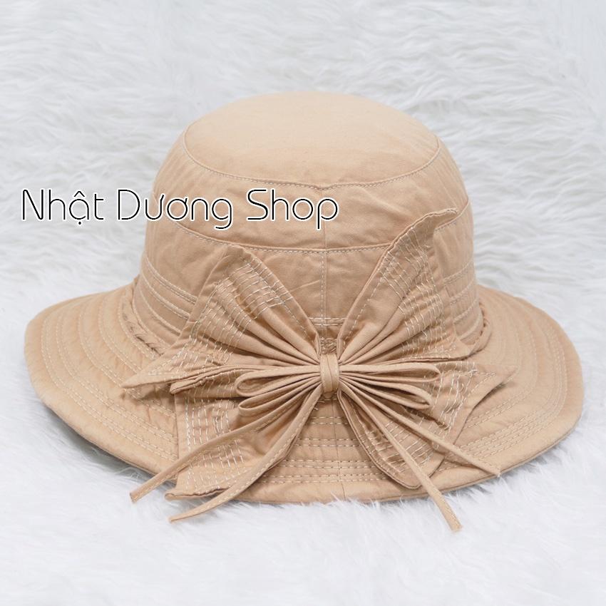 Nón bo vành rộng 7cm mũ tai bèo vành tròn gắn nơ rích rắc- Chất liệu cotton cao cấp phù hợp cho các bạn nữ