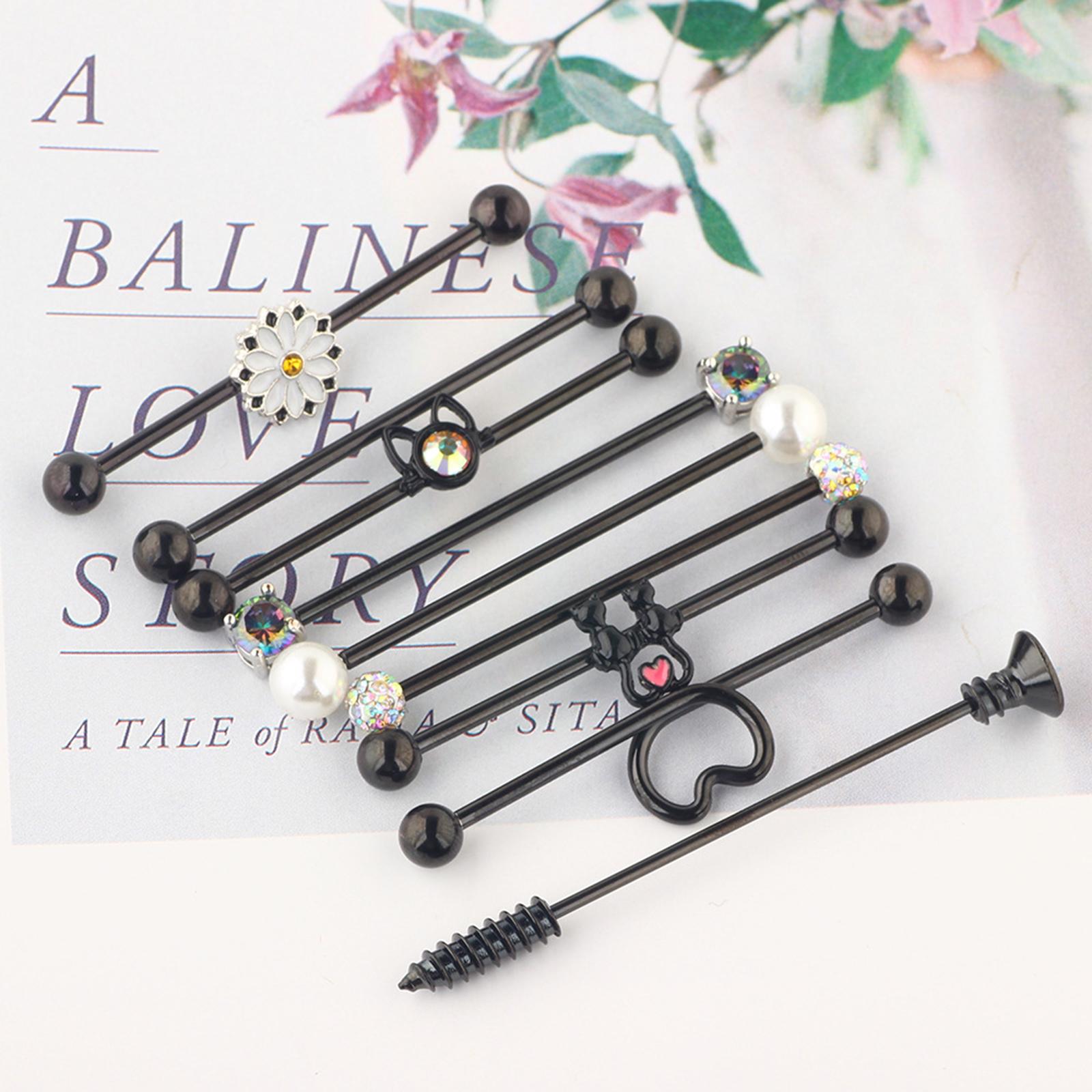 10Pcs Tragus Earrings Stud Industrial Barbell Piercing Bar Ear Earring Stainless Steel Lip Rings Labret Stud Body Piercing Jewelry for Women Men