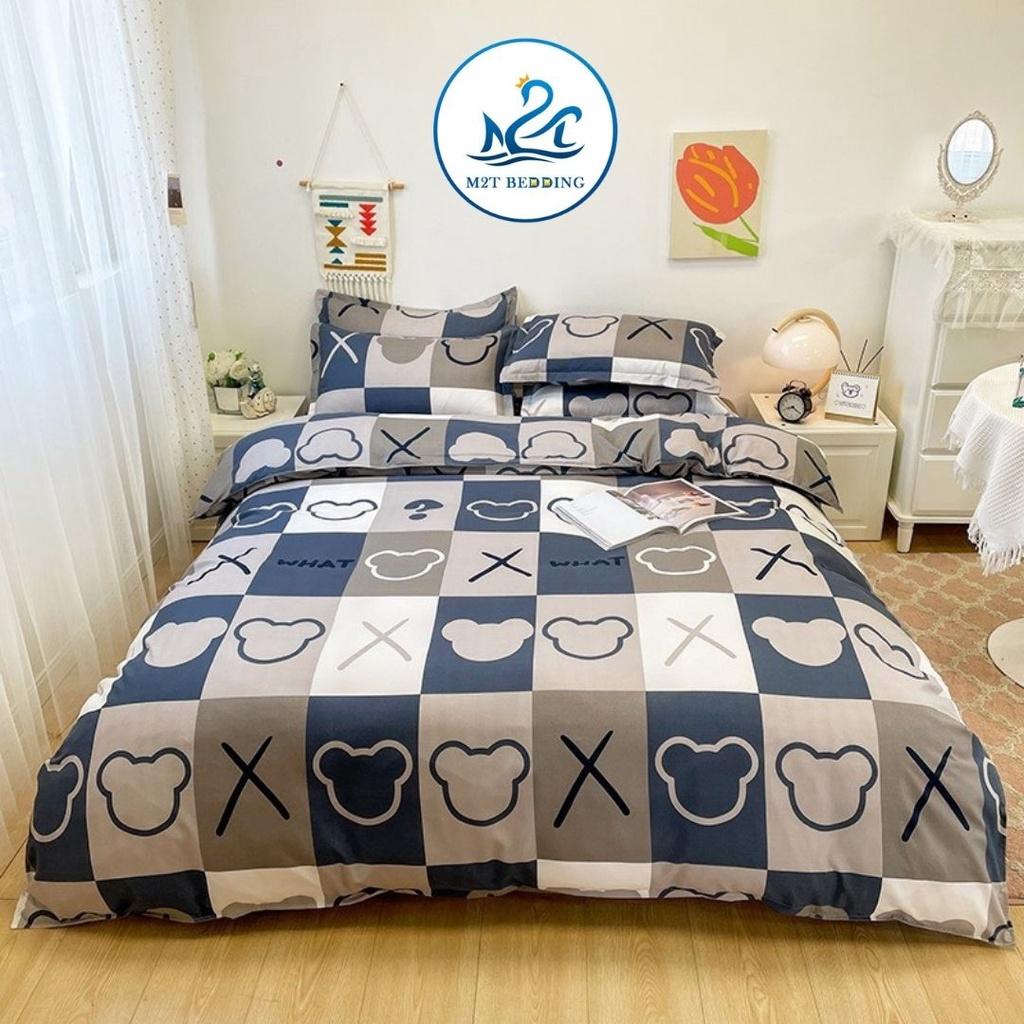 Bộ chăn ga gối cotton poly M2T bedding gồm vỏ chăn mền, drap ga giường và 2 vỏ gối nằm - PL Gấu X