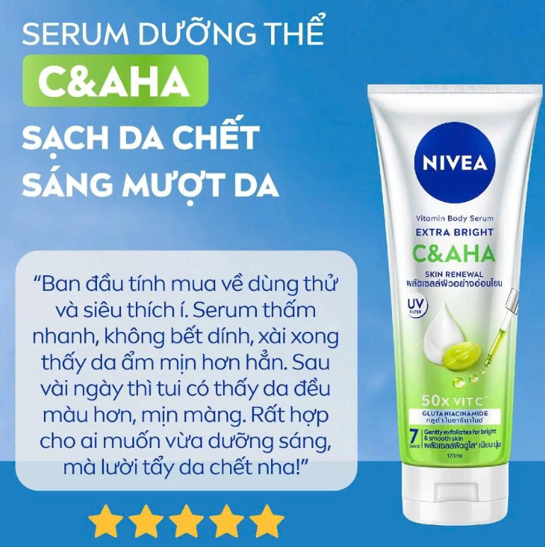Serum Dưỡng Thể NIVEA Vitamin Extra Bright C&amp;AHA Dưỡng Trắng &amp; Làm Sạch Da Chết (300 ml) - 99197