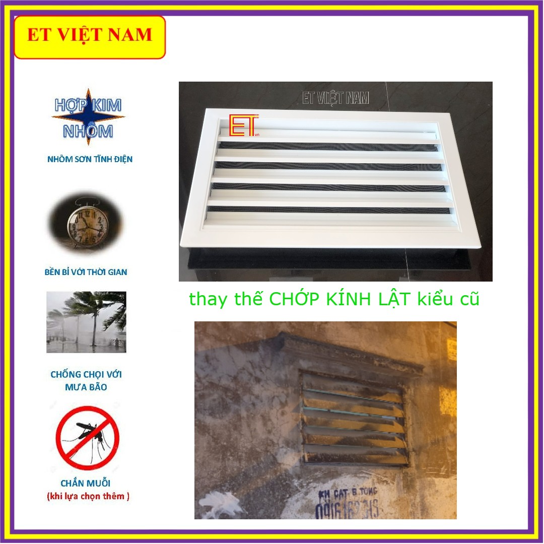 Mặt thông gió nhà vệ sinh 40x25cm chất liệu nhôm, chống hắt mưa, chống muỗi-chuột