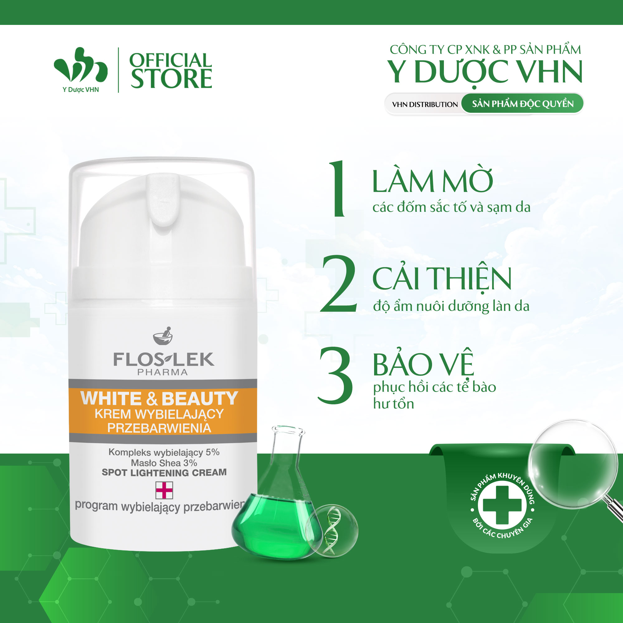 Kem Dưỡng Trắng Và Mờ Nám FLOSLEK Spot Lightening Cream Giúp Cải Thiện Độ Ẩm, Phục Hồi Các Tế Bào Bị Hư Tổn 50ml/Tuýp