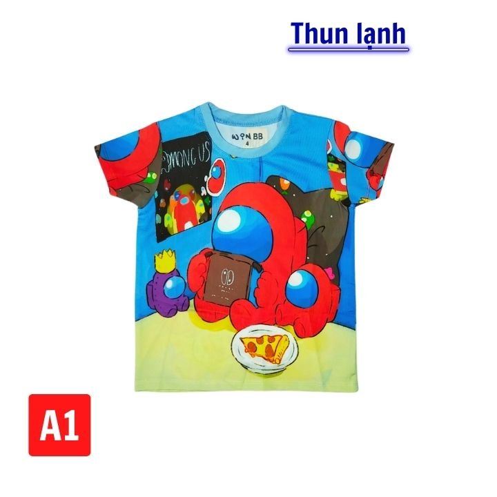 Bộ đồ bé trai hình Among Us từ 10-45kg - Vải thun lạnh