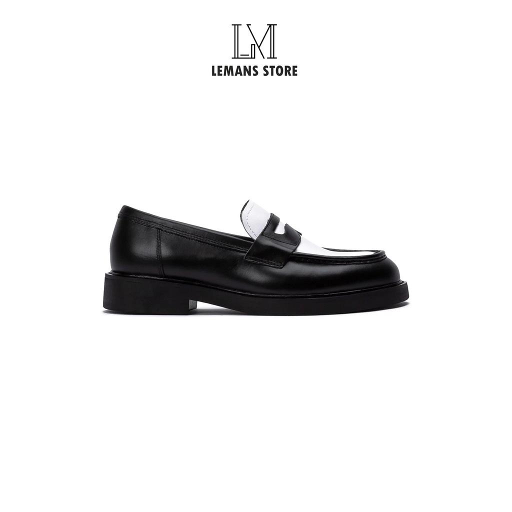 Penny Loafer Black White LEMANS Da bò nhập khẩu, tăng chiều cao 4cm cho nam