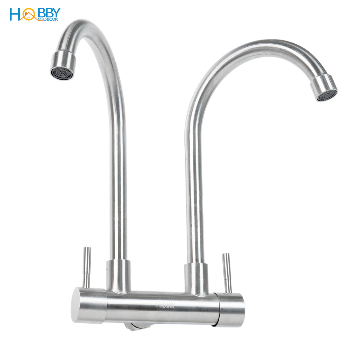 Vòi rửa chén gắn tường 2 đầu xả inox 304 Hobby home decor G2D