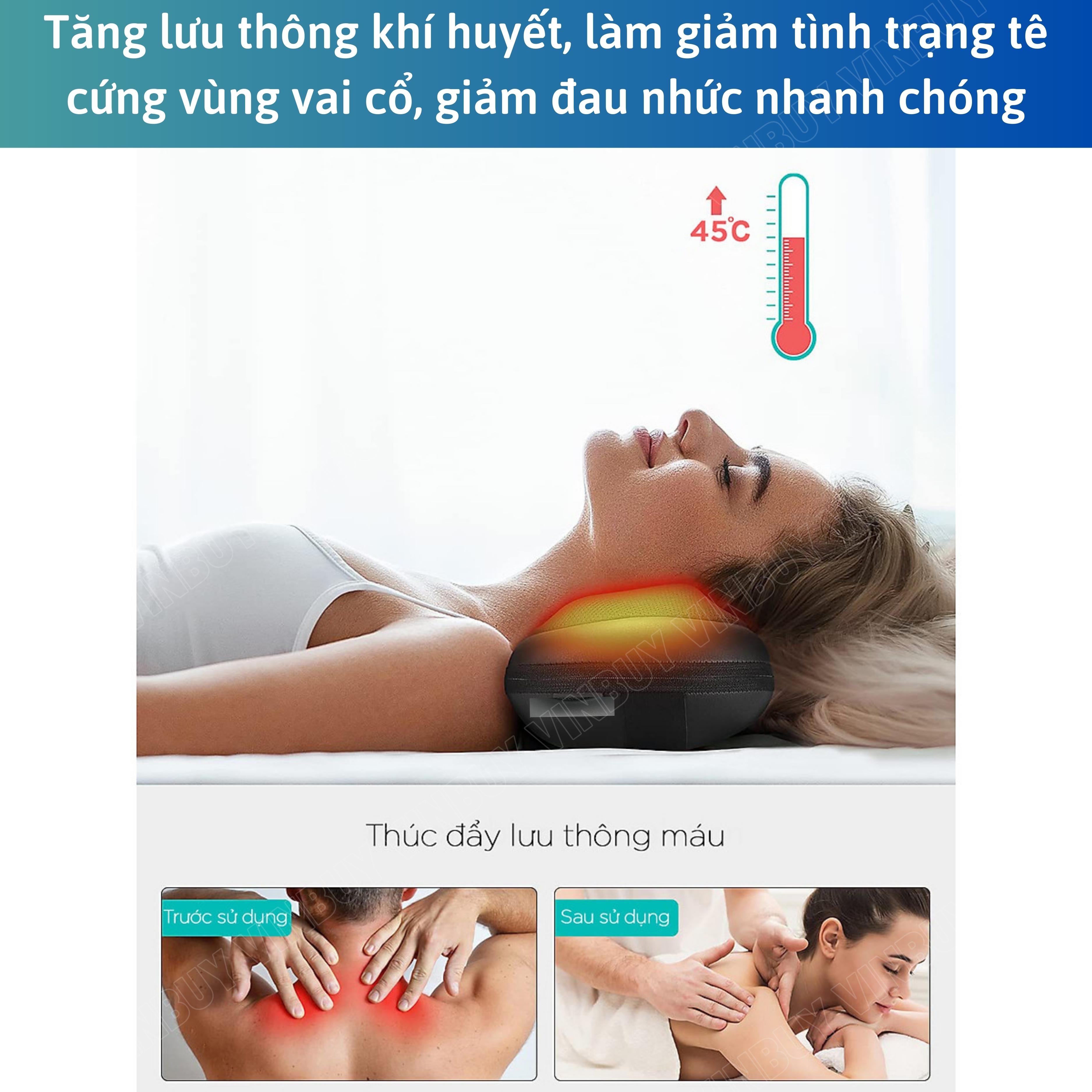 Gối Massage Cổ Vai Gáy Hồng Ngoại VINBUY, Máy Massage Cổ Vai Gáy 2 Chiều - Mát Xa Chuyên Sâu Cho Cổ, Vai Gáy, Lưng Dưới, Đùi, Chân - Sử Dụng Tại Nhà, Văn Phòng, Trên Ô Tô - Hàng Chính Hãng