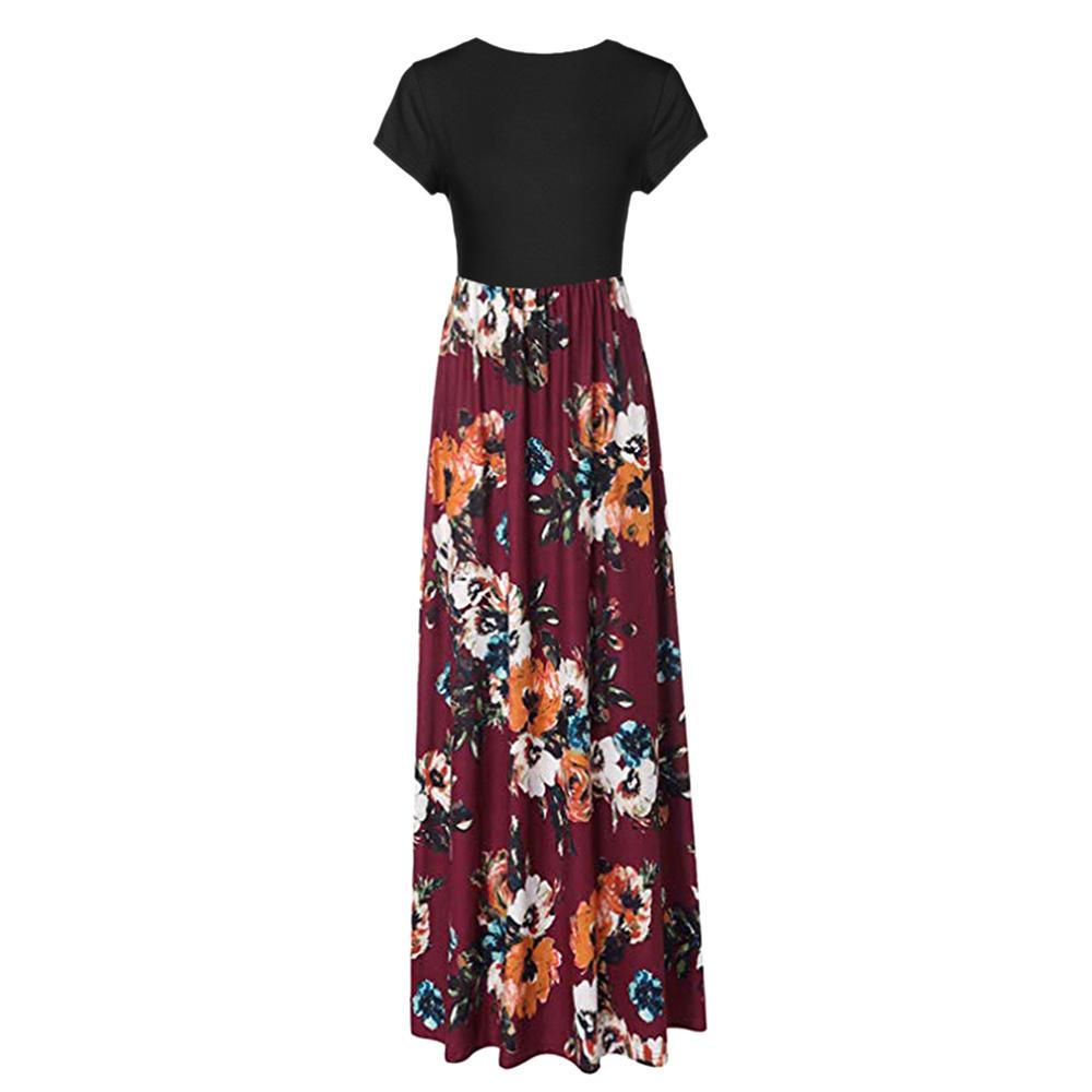 Women Plus Size Dress Retro Floral Print O Neck Short Sleeves Side Pockets Summer Casual Maxi Party Beach Dress