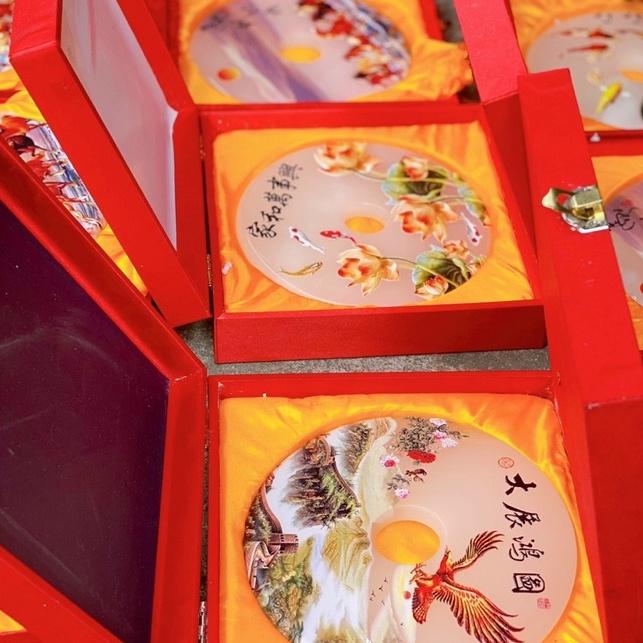 Đồng Điếu Tranh 3D Để Bàn Bằng Đá Ngọc Onyx Trắng - Đường Kính 16cm