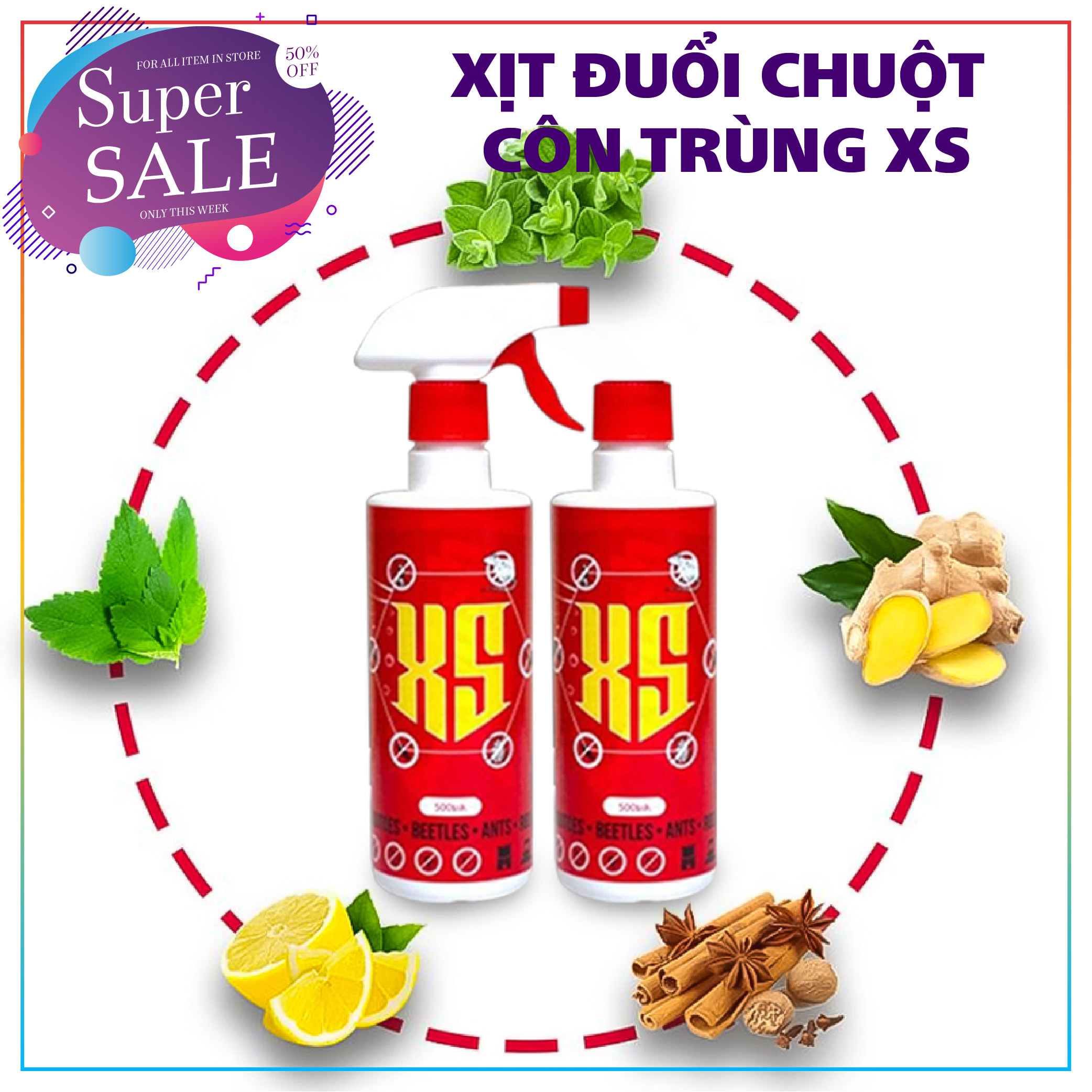 Xịt đuổi chuột côn trùng XS, Xịt đuổi chuột, Thảo Dược Thiên Nhiên Hiệu Quả, Dùng Cho Mọi Nhà - Công nghệ sinh học an toàn cho người