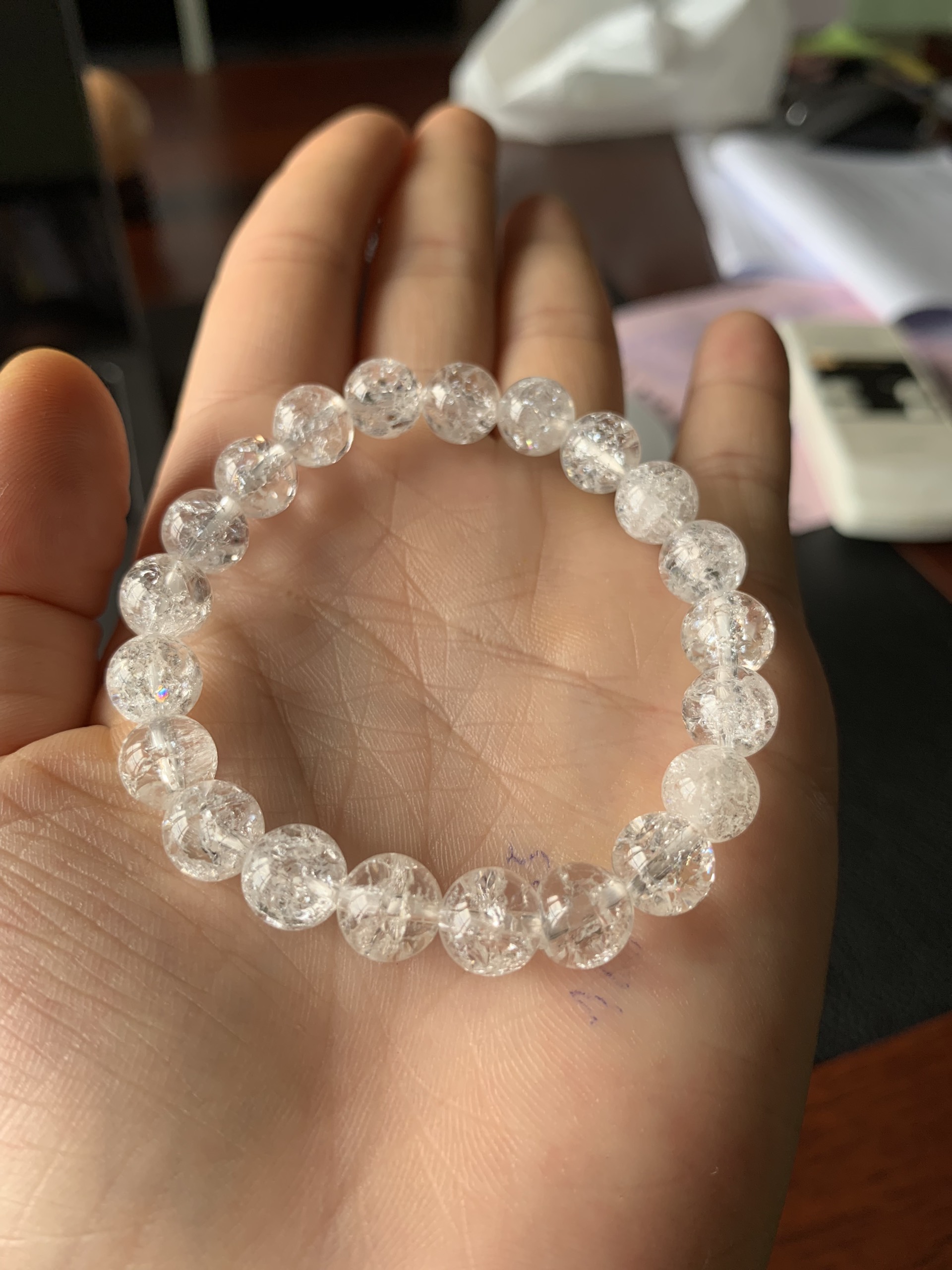 Vòng Tay Đá Phong Thủy Thạch Anh Trắng Rạn 8 Ly