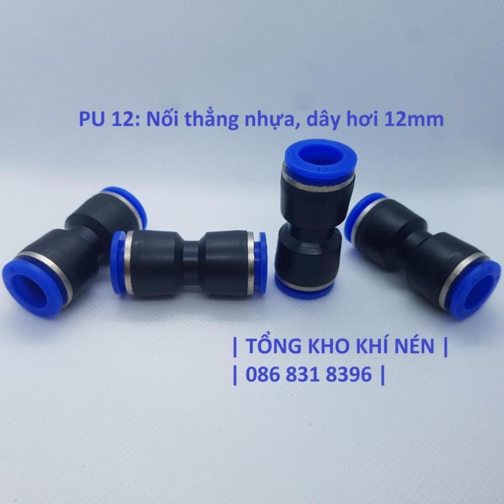 Nối thẳng 2 đầu dây hơi khí nén, phun sương, dây hơi 6mm 8mm 10 mm 12mm, PU6 PU8 PU10 PU12.