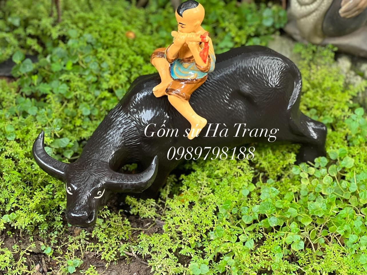 Tượng mục đồng chăn trâu gốm sứ Bát Tràng size 33cm