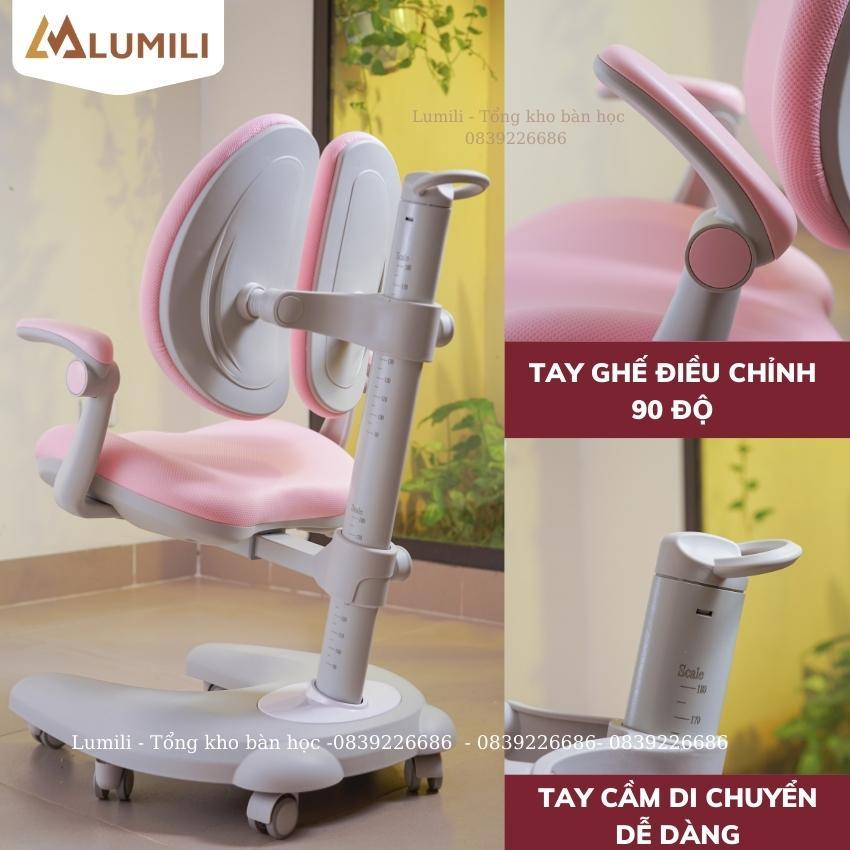 Bộ bàn học chống gù cao cấp 1m2 Lumili A09 có bánh xe, nâng hạ độ cao điều chỉnh nghiêng mặt bàn ghế chống gù cao cấp