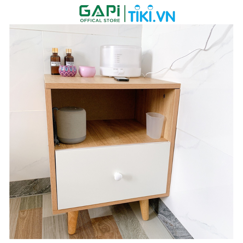 Tủ đầu giường GAPI có ngăn gỗ phối trắng, tab đầu giường tạo điểm nhấn cho không gian GP109