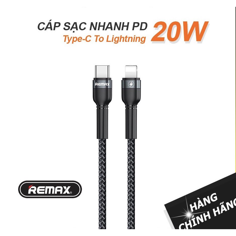 Dây sạc chính hãng Remax Type C to Lighning Remax RC-171cl cáp sạc nhanh 20w cho 14 pro max trở xuống - Hàng Chính Hãng Remax