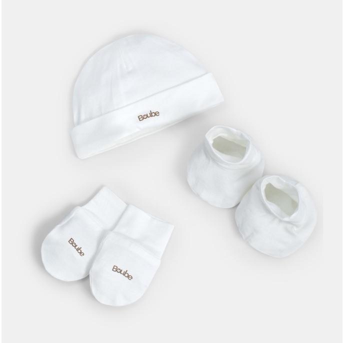 Set phụ kiện mũ + Bao tay + Bao chân màu hồng, trắng ,vàng Boube - Chất liệu Petit mềm mại thoáng mát - Size Newborn