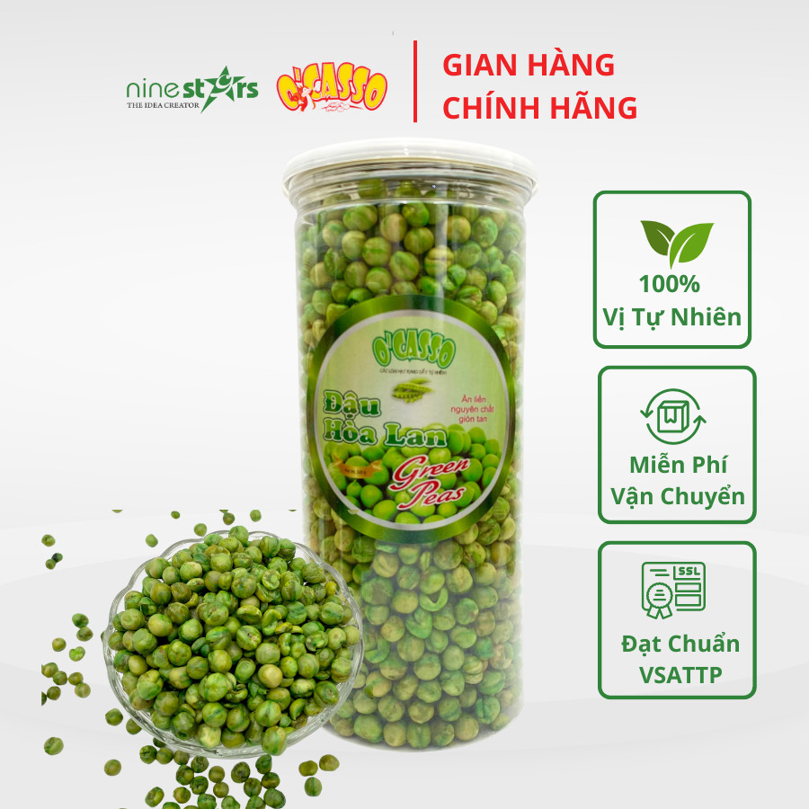 Siêu Rẻ - Combo 3 Hộp Hạt Điều Rang Muối Vỏ Lụa Loại Cồ+ Đậu Hòa Lan Sấy Giòn Vị Tỏi Ớt + Đậu Hòa Lan Sấy Giòn Vị Muối O'Casso (500g/Hộp Nắp Thiếc)