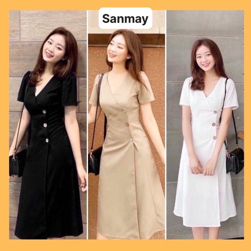 Đầm Công Sở Vạt Chéo SANMAY Đầm Đi Tiệc Cưới Hàn Quốc Trẻ Trung Nữ Cao Cấp, Vải Cotton Lạnh, Thiết Kế Cao Cấp VD032