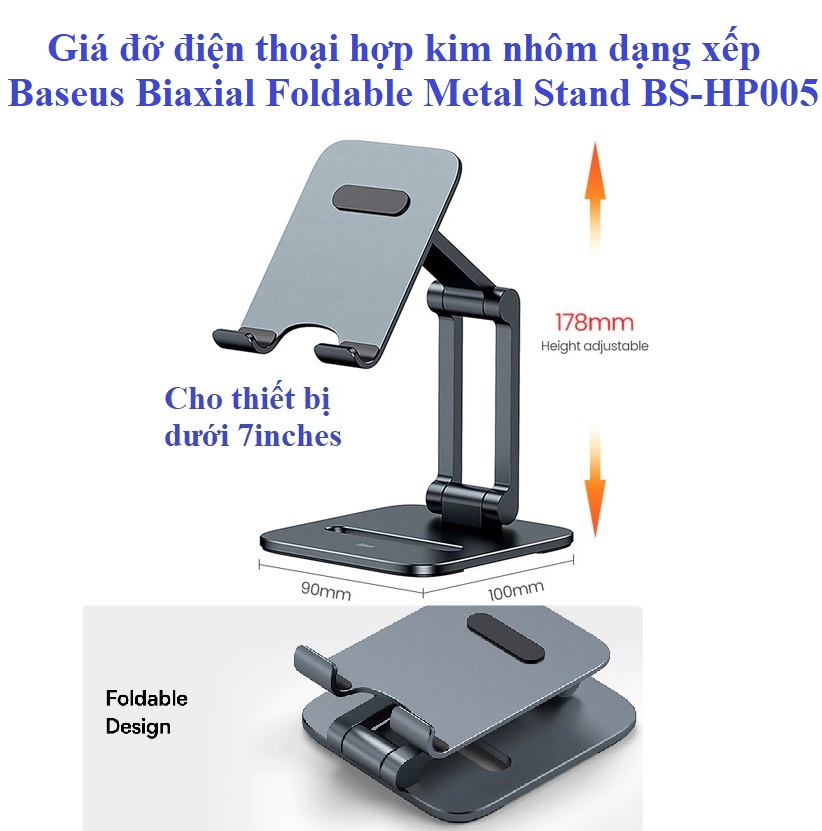 Giá đỡ điện thoại máy tính bảng hợp kim nhôm để bàn dạng xếp Baseus Biaxial Foldable Metal Stand _ Hàng chính hãng