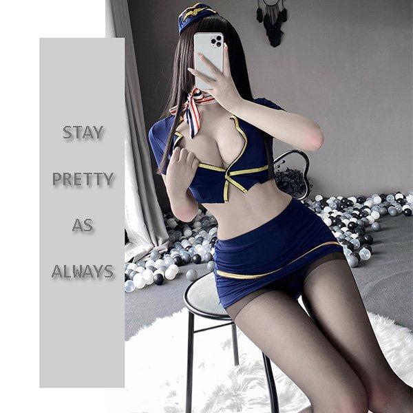 Cosplay tiếp viên hàng không ôm body sexy cao cấp đồ ngủ hóa trang nữ thủy thủ xẻ ngực gợi cảm BIKI HOUSE N723 - Hỏa Tốc