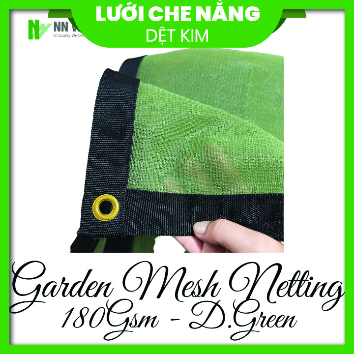 Lưới dệt kim màu xanh rêu dùng che nắng, chắn côn trùng, được may viền khuy chắc chắn