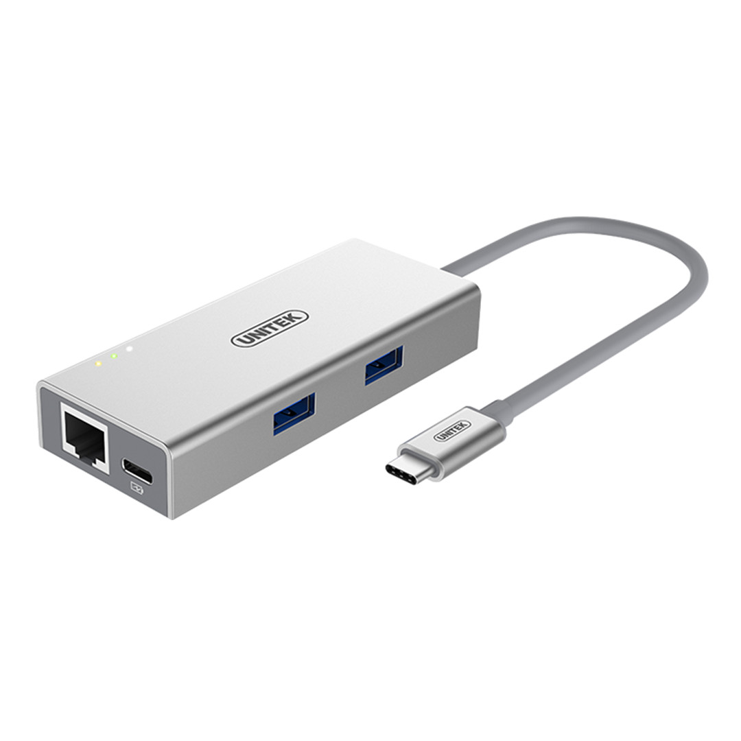 MULTIPORT HUB TYPE-C TO 2 USB 3.0 + LAN UNITEK (Y-9106) - BỘ CHUYỂN USB TYPE-C RA USB 3.0 + LAN - HÀNG CHÍNH HÃNG