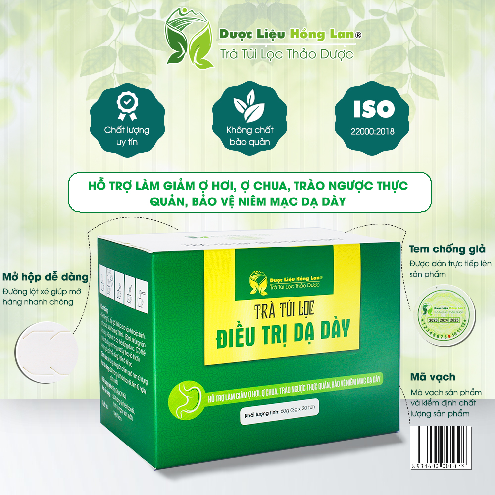 Trà Túi Lọc Hỗ trợ và điề.u trị dạ dày 60g (20gói x 3g) Dược Liệu Hồng Lan