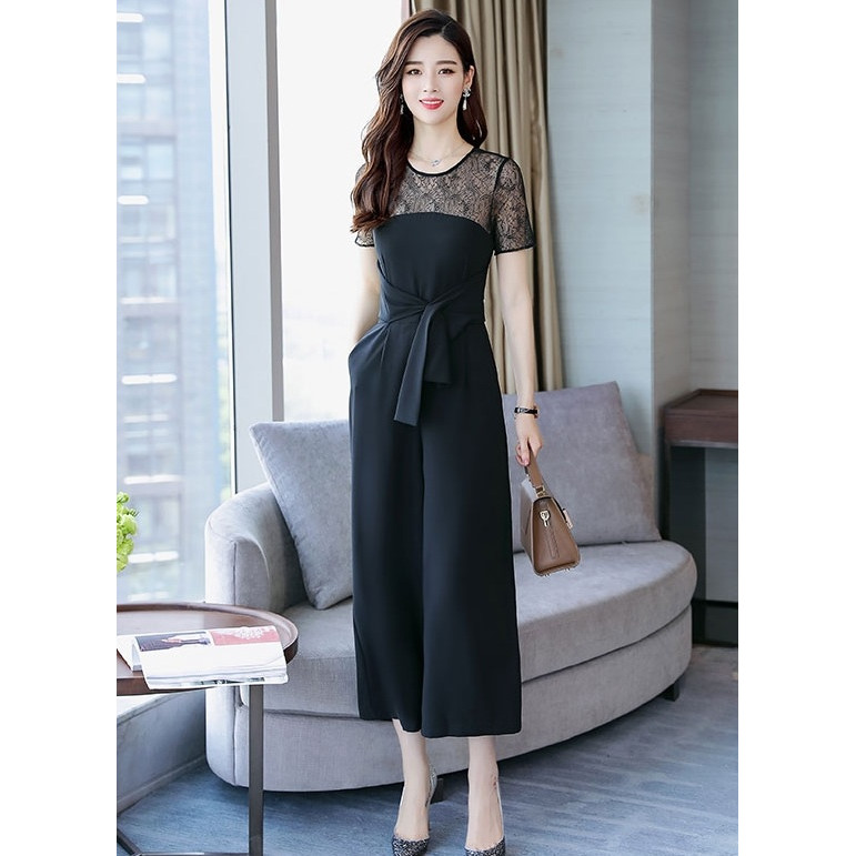 AV5947 - Jumpsuit - Đồ bay lửng ống rộng phối ren thắt nơ eo cực xinh