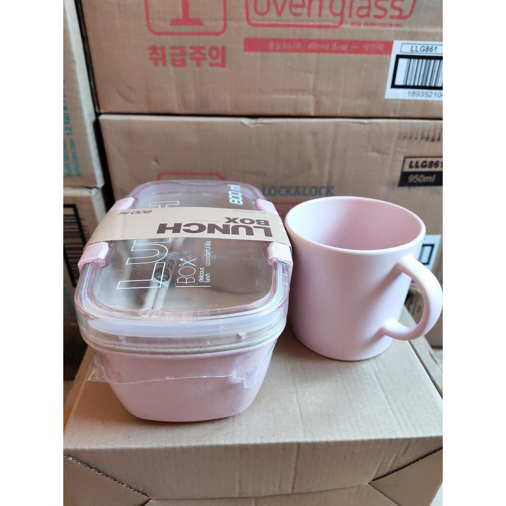 Bộ Hộp Cơm Lúa Mạch 2 Tầng 800ml Tặng Kèm Cốc Sứ Sang Trọng