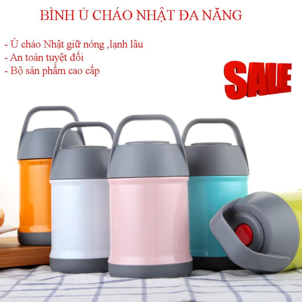 Bình ủ cháo Nhật 560ml cho bé ruột inox 304 cao cấp thiết kế thông minh không cần cắm điện - Ca giữ nhiệt để canh, súp, đồ uống mang đi làm cho người lớn có nắp chống tràn và quai xách